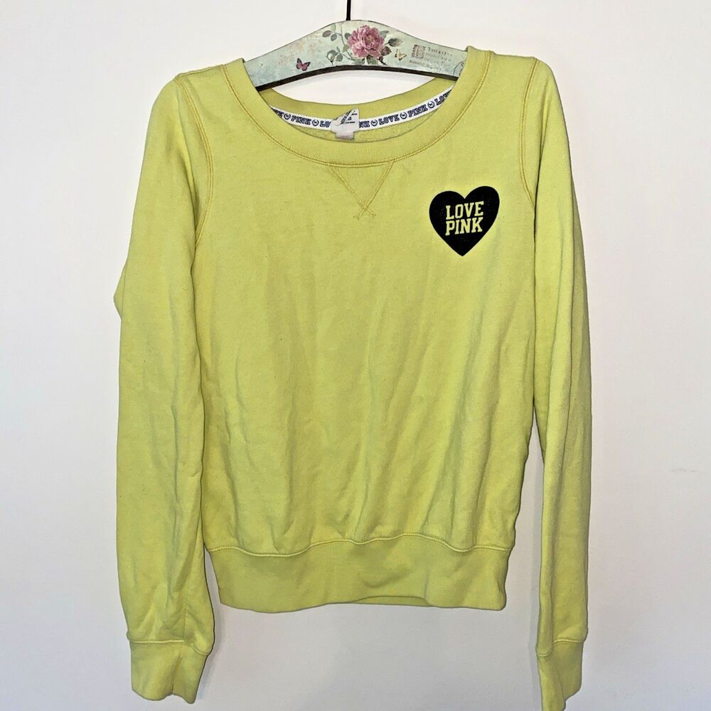 Vintage Y2K Victoria Secret Crew Neck Sweatshirt Women's M Bright Yellow